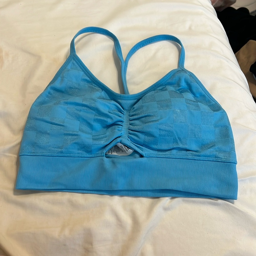 Blue JL checkered sports bra with pads size large